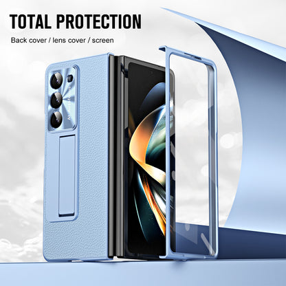 For Samsung Galaxy Z Fold5 5G Litchi Texture Leather PC Case Shockproof Kickstand Phone Cover