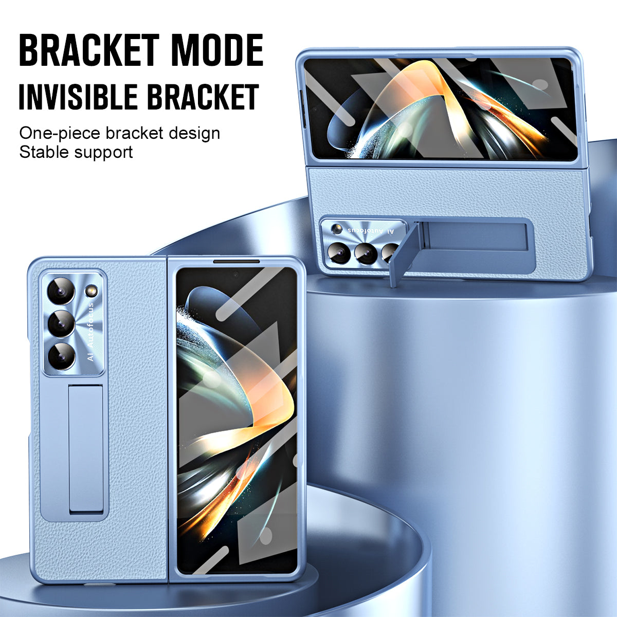 For Samsung Galaxy Z Fold5 5G Litchi Texture Leather PC Case Shockproof Kickstand Phone Cover