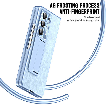 For Samsung Galaxy Z Fold5 5G Litchi Texture Leather PC Case Shockproof Kickstand Phone Cover