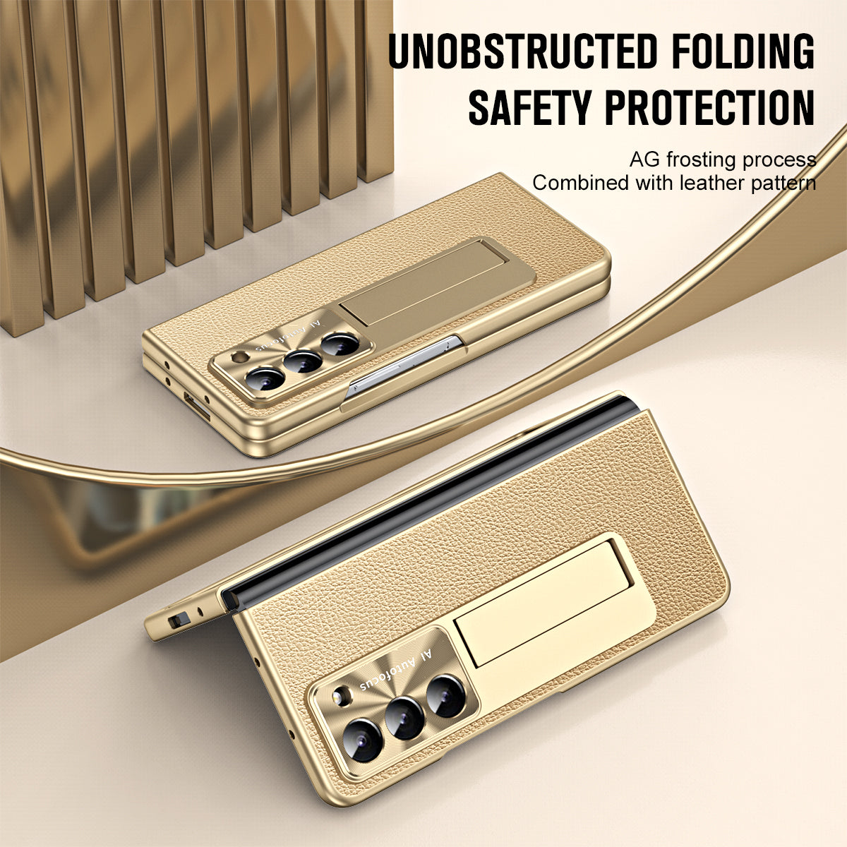 For Samsung Galaxy Z Fold5 5G Litchi Texture Leather PC Case Shockproof Kickstand Phone Cover