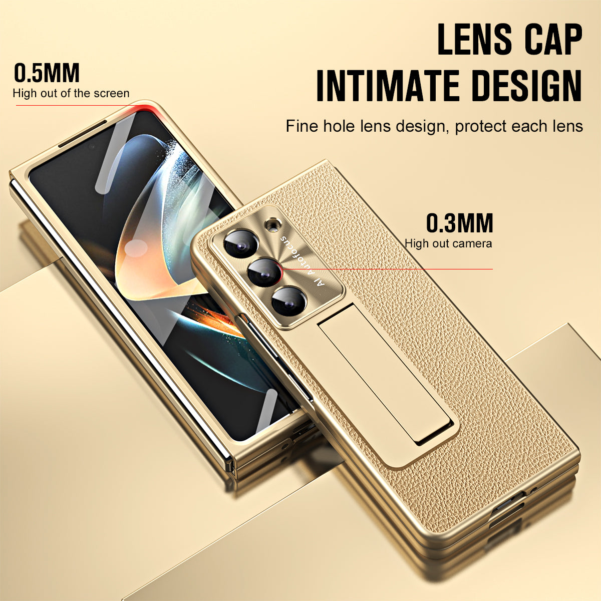 For Samsung Galaxy Z Fold5 5G Litchi Texture Leather PC Case Shockproof Kickstand Phone Cover