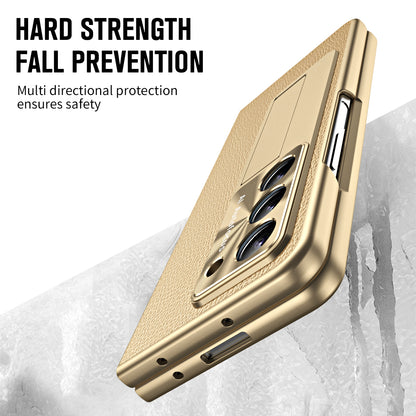 For Samsung Galaxy Z Fold5 5G Litchi Texture Leather PC Case Shockproof Kickstand Phone Cover
