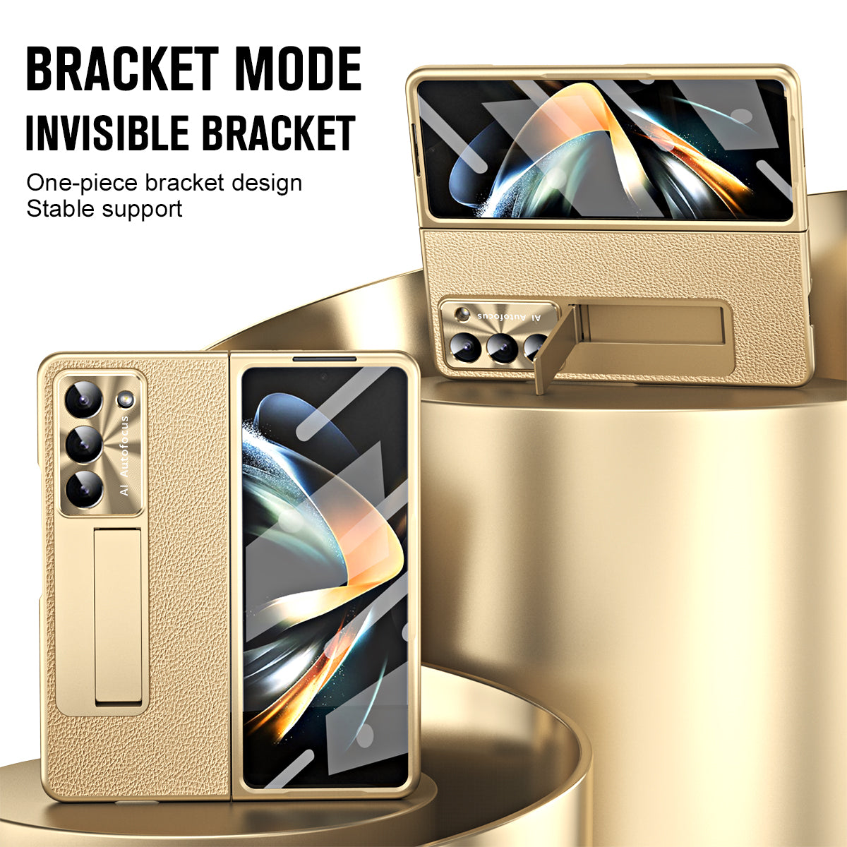 For Samsung Galaxy Z Fold5 5G Litchi Texture Leather PC Case Shockproof Kickstand Phone Cover