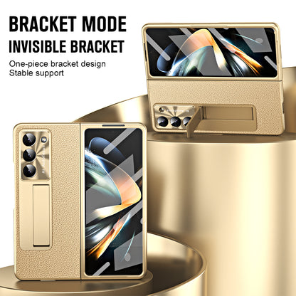 For Samsung Galaxy Z Fold5 5G Litchi Texture Leather PC Case Shockproof Kickstand Phone Cover