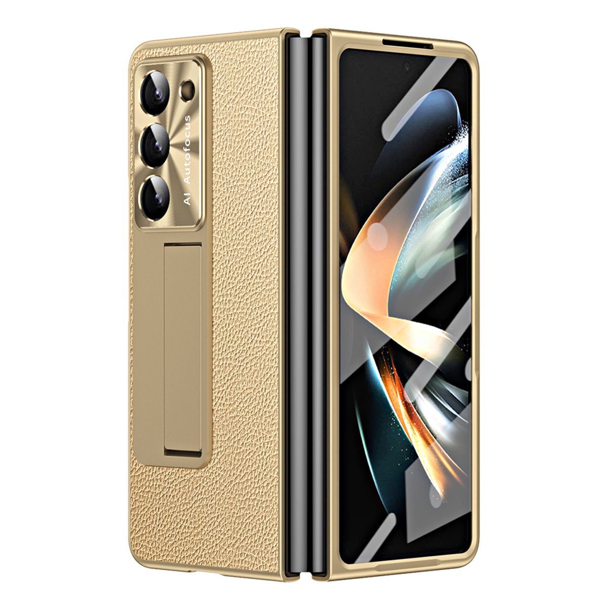 For Samsung Galaxy Z Fold5 5G Litchi Texture Leather PC Case Shockproof Kickstand Phone Cover