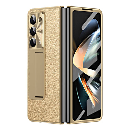 For Samsung Galaxy Z Fold5 5G Litchi Texture Leather PC Case Shockproof Kickstand Phone Cover