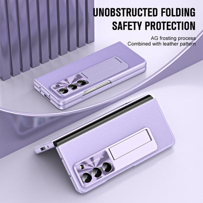 For Samsung Galaxy Z Fold5 5G Litchi Texture Leather PC Case Shockproof Kickstand Phone Cover