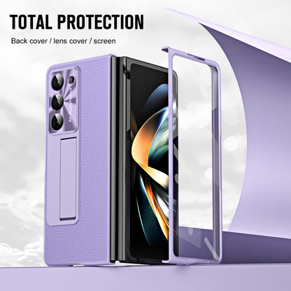 For Samsung Galaxy Z Fold5 5G Litchi Texture Leather PC Case Shockproof Kickstand Phone Cover