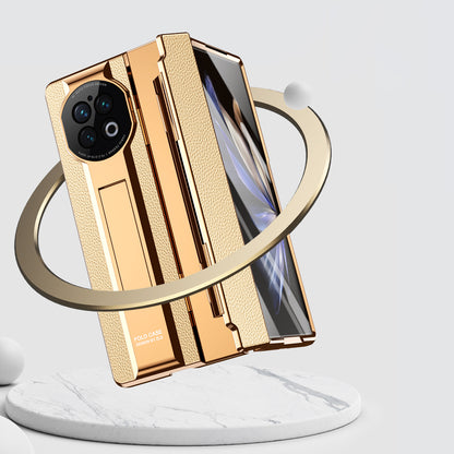 For vivo X Fold2 Kickstand Phone Case PU Leather+PC Shockproof Protective Cover with Glass Film