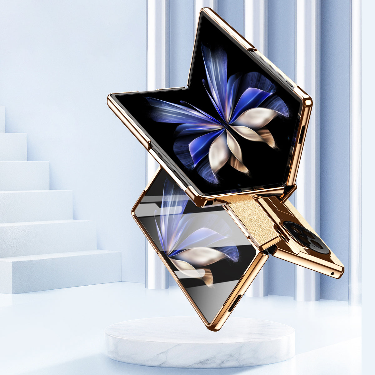 For vivo X Fold2 Kickstand Phone Case PU Leather+PC Shockproof Protective Cover with Glass Film