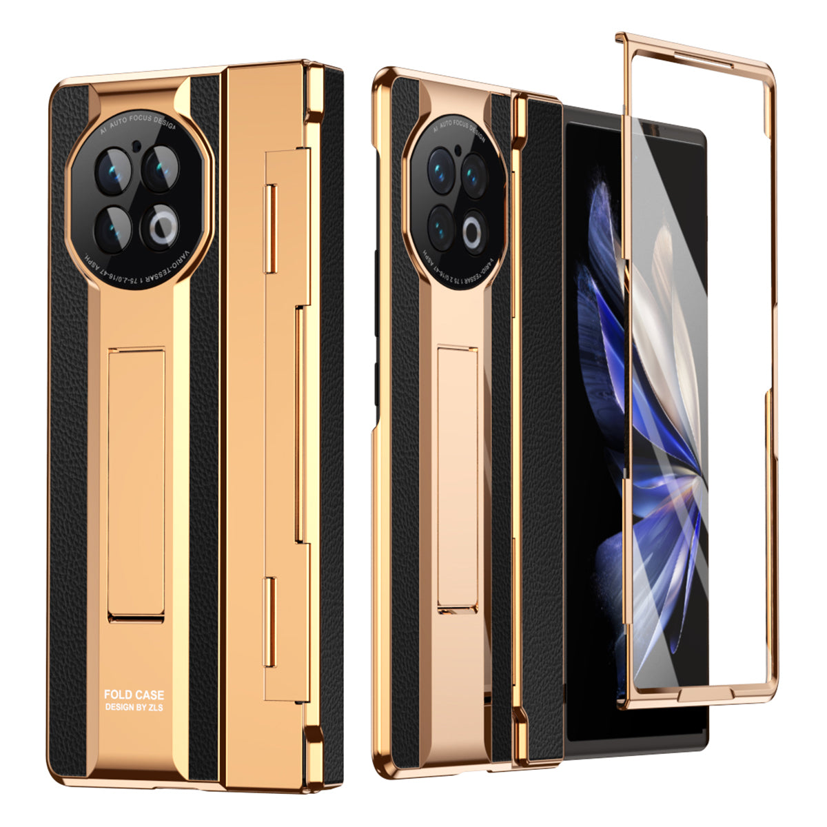 For vivo X Fold2 Kickstand Phone Case PU Leather+PC Shockproof Protective Cover with Glass Film