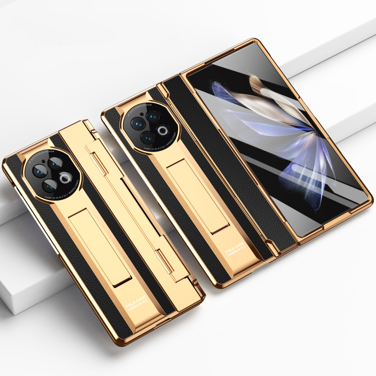 For vivo X Fold2 Kickstand Phone Case PU Leather+PC Shockproof Protective Cover with Glass Film