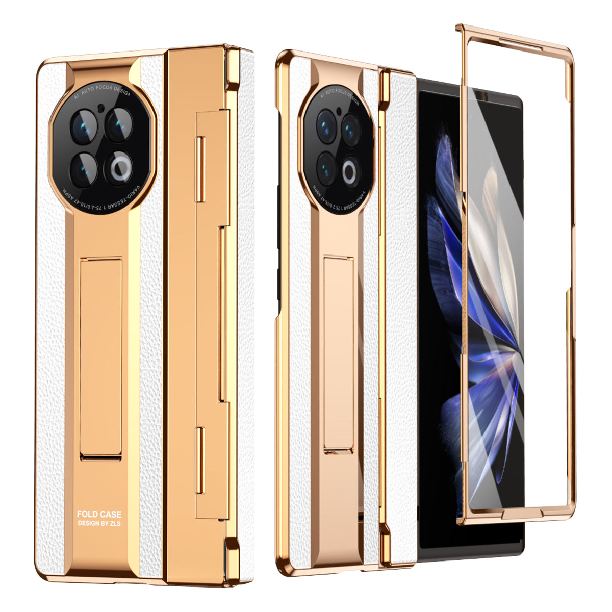 For vivo X Fold2 Kickstand Phone Case PU Leather+PC Shockproof Protective Cover with Glass Film