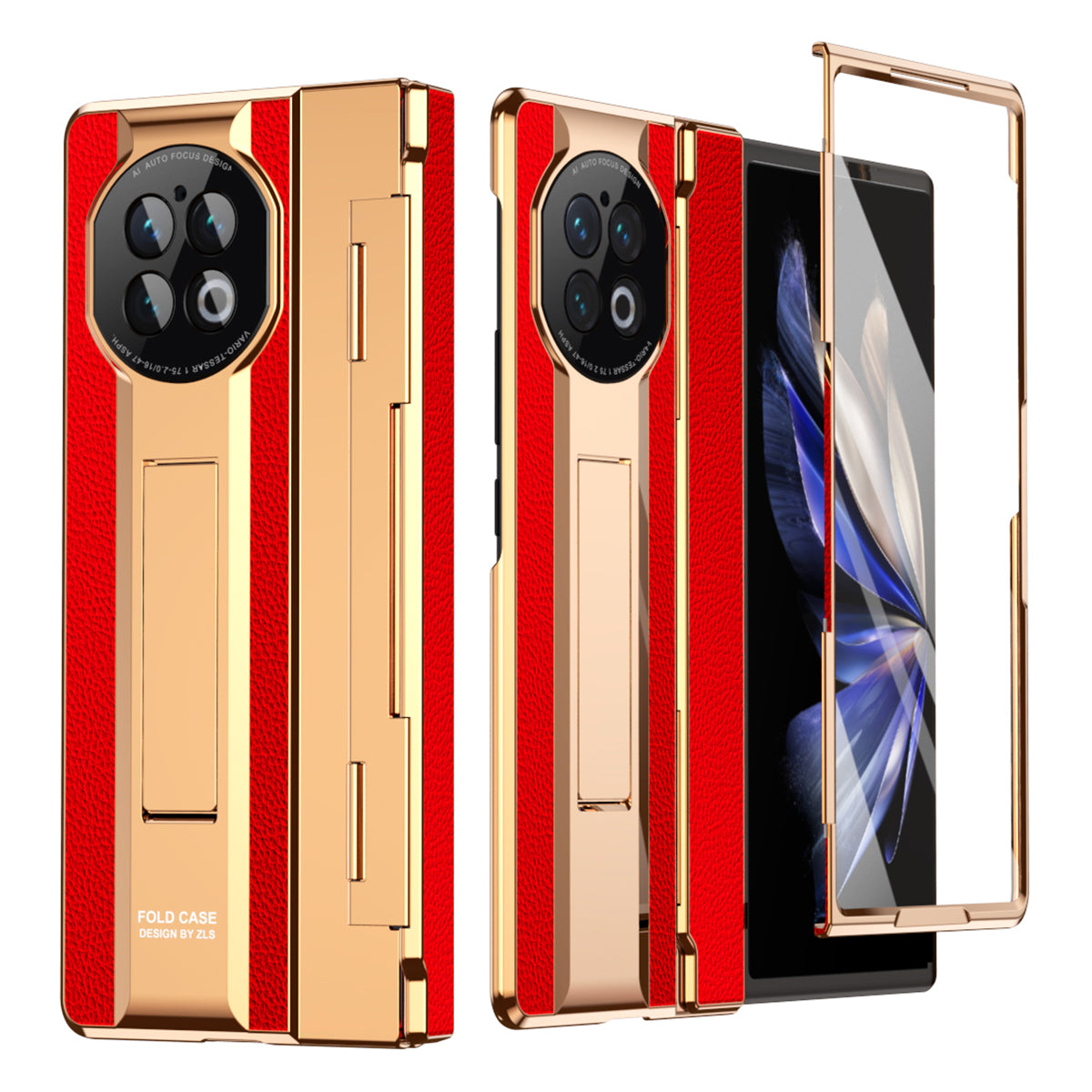 For vivo X Fold2 Kickstand Phone Case PU Leather+PC Shockproof Protective Cover with Glass Film