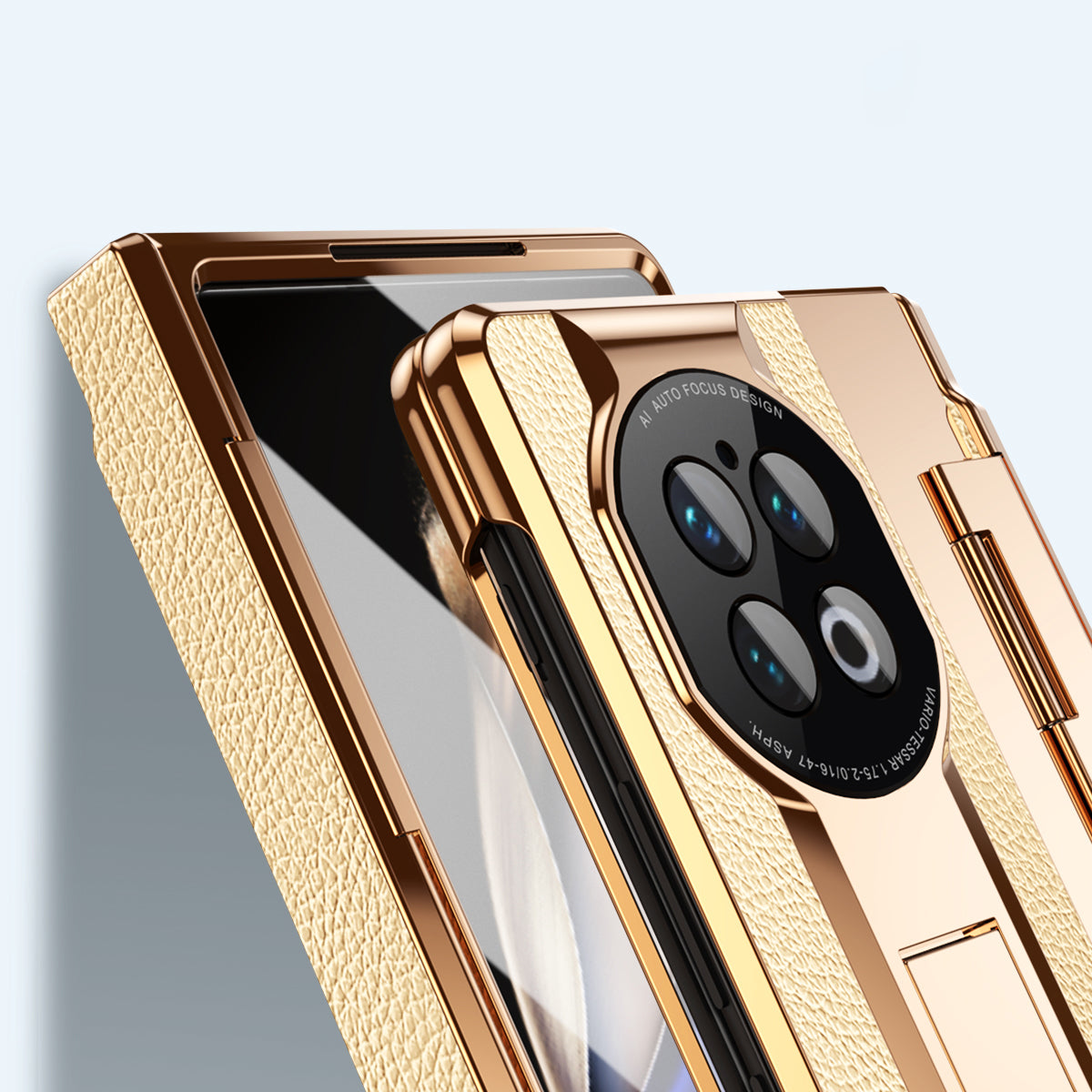 For vivo X Fold2 Kickstand Phone Case PU Leather+PC Shockproof Protective Cover with Glass Film