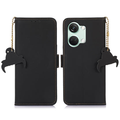 For OnePlus Nord 3 5G / Ace 2V Wallet Phone Case Genuine Cow Leather RFID Blocking Stand Cover