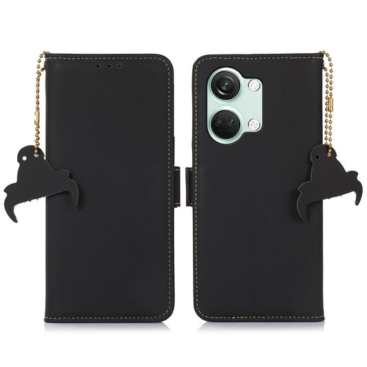 For OnePlus Nord 3 5G / Ace 2V Wallet Phone Case Genuine Cow Leather RFID Blocking Stand Cover
