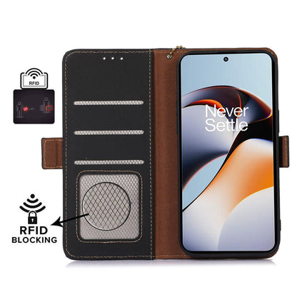 For OnePlus Nord 3 5G / Ace 2V Wallet Phone Case Genuine Cow Leather RFID Blocking Stand Cover