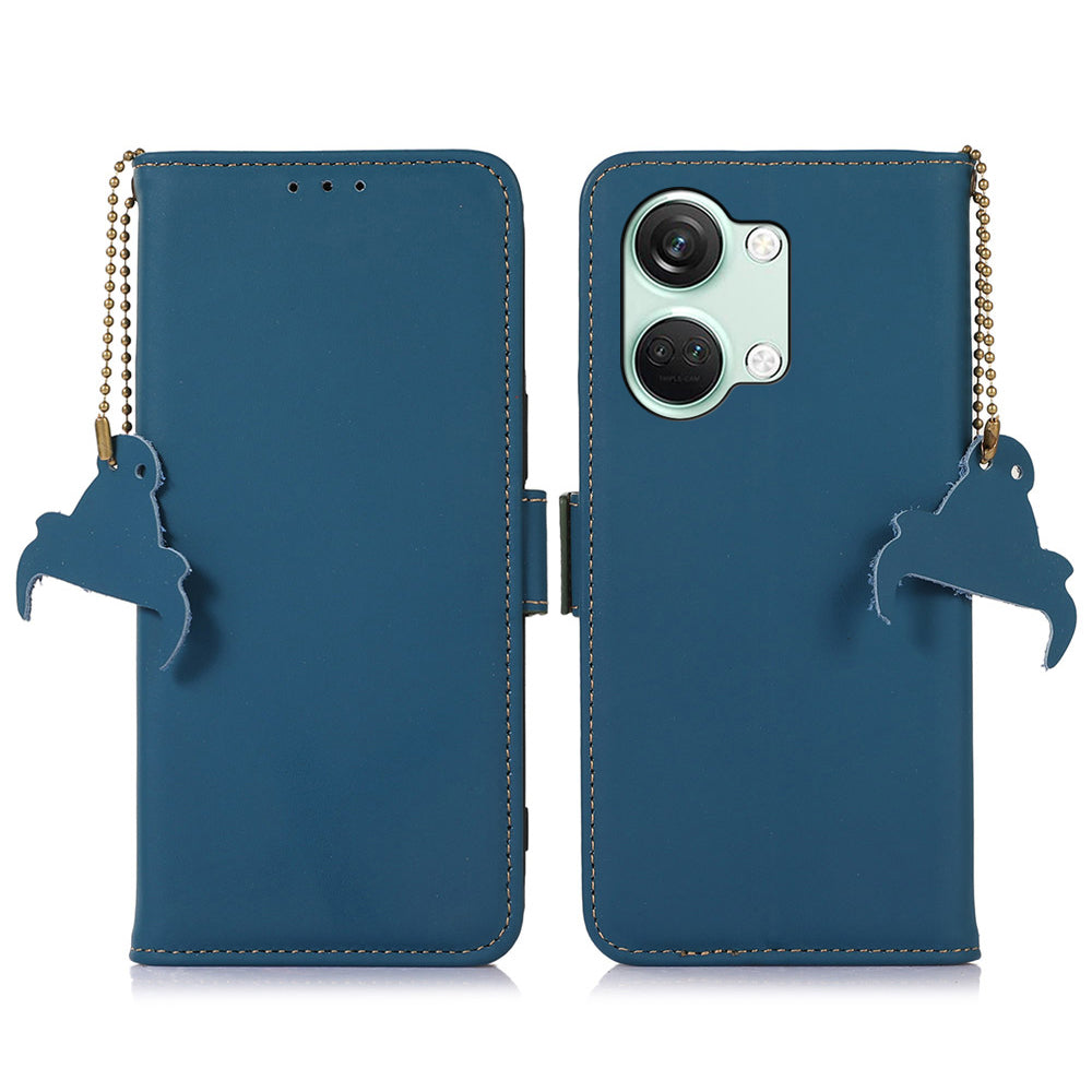 For OnePlus Nord 3 5G / Ace 2V Wallet Phone Case Genuine Cow Leather RFID Blocking Stand Cover