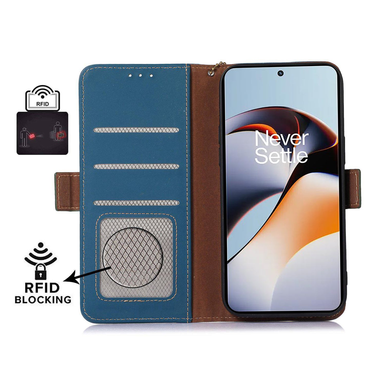 For OnePlus Nord 3 5G / Ace 2V Wallet Phone Case Genuine Cow Leather RFID Blocking Stand Cover