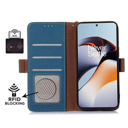 For OnePlus Nord 3 5G / Ace 2V Wallet Phone Case Genuine Cow Leather RFID Blocking Stand Cover
