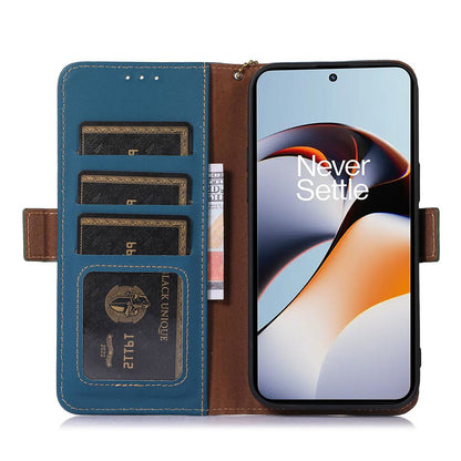For OnePlus Nord 3 5G / Ace 2V Wallet Phone Case Genuine Cow Leather RFID Blocking Stand Cover