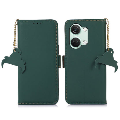 For OnePlus Nord 3 5G / Ace 2V Wallet Phone Case Genuine Cow Leather RFID Blocking Stand Cover