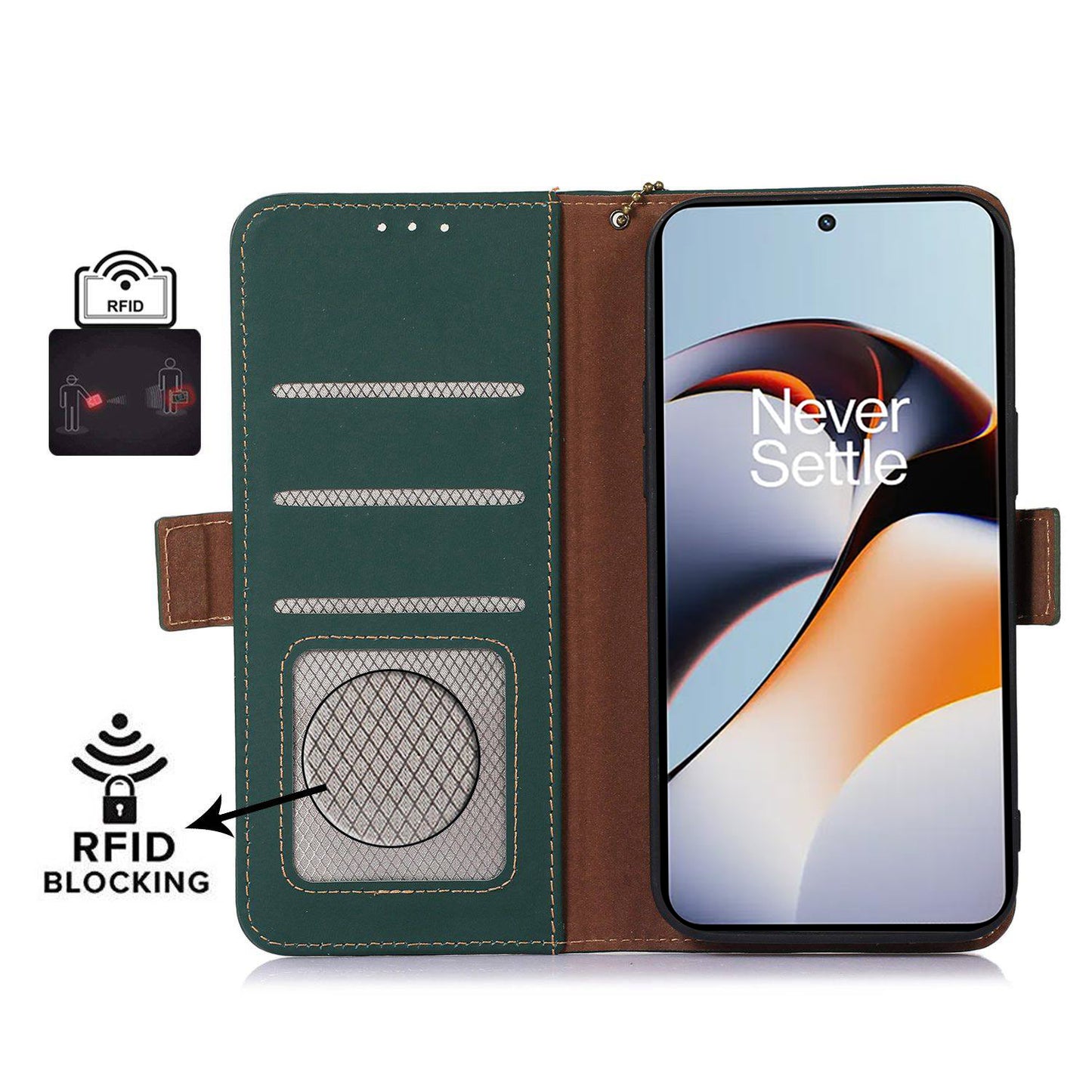 For OnePlus Nord 3 5G / Ace 2V Wallet Phone Case Genuine Cow Leather RFID Blocking Stand Cover