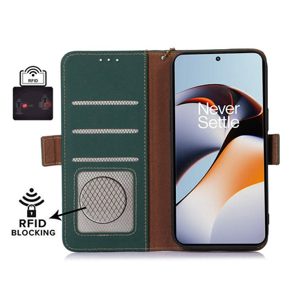 For OnePlus Nord 3 5G / Ace 2V Wallet Phone Case Genuine Cow Leather RFID Blocking Stand Cover