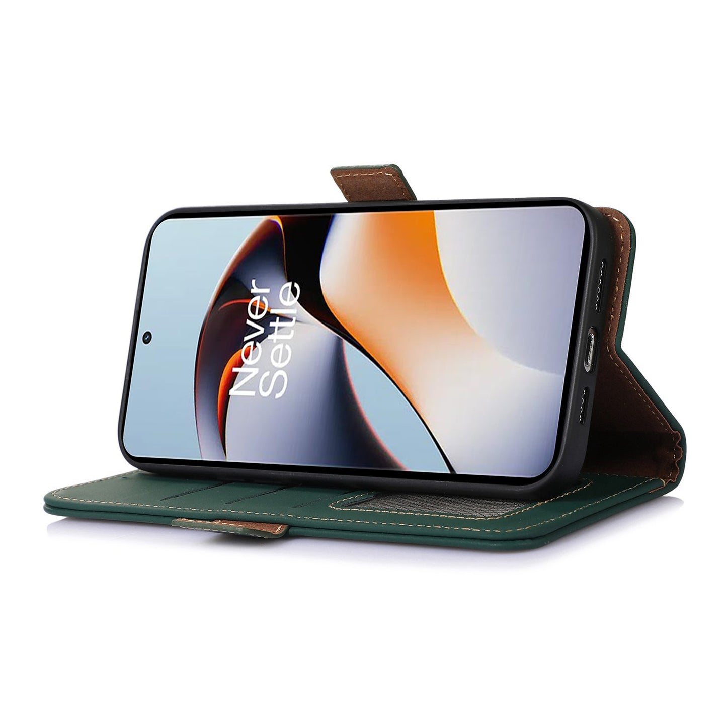 For OnePlus Nord 3 5G / Ace 2V Wallet Phone Case Genuine Cow Leather RFID Blocking Stand Cover