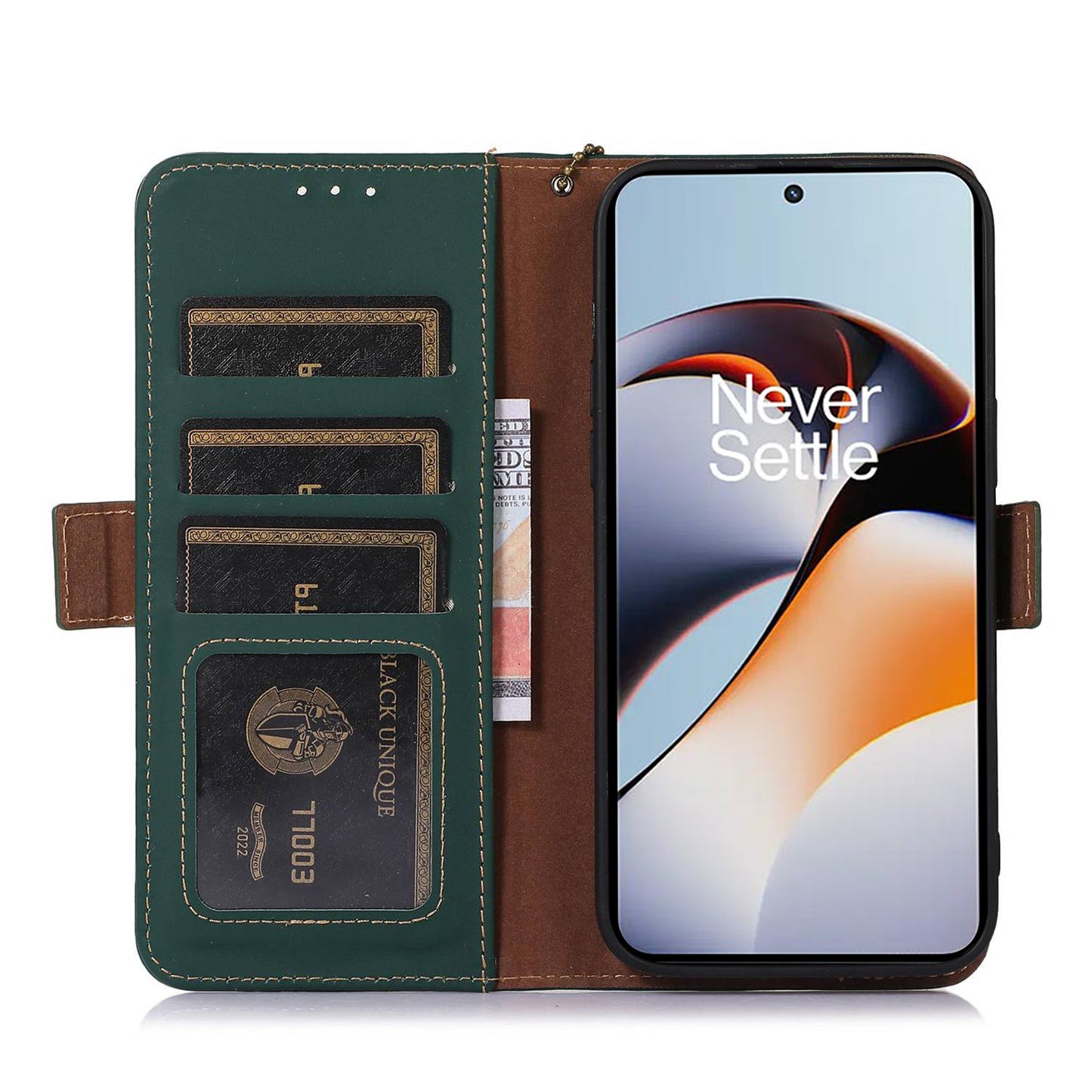 For OnePlus Nord 3 5G / Ace 2V Wallet Phone Case Genuine Cow Leather RFID Blocking Stand Cover