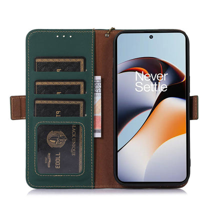 For OnePlus Nord 3 5G / Ace 2V Wallet Phone Case Genuine Cow Leather RFID Blocking Stand Cover
