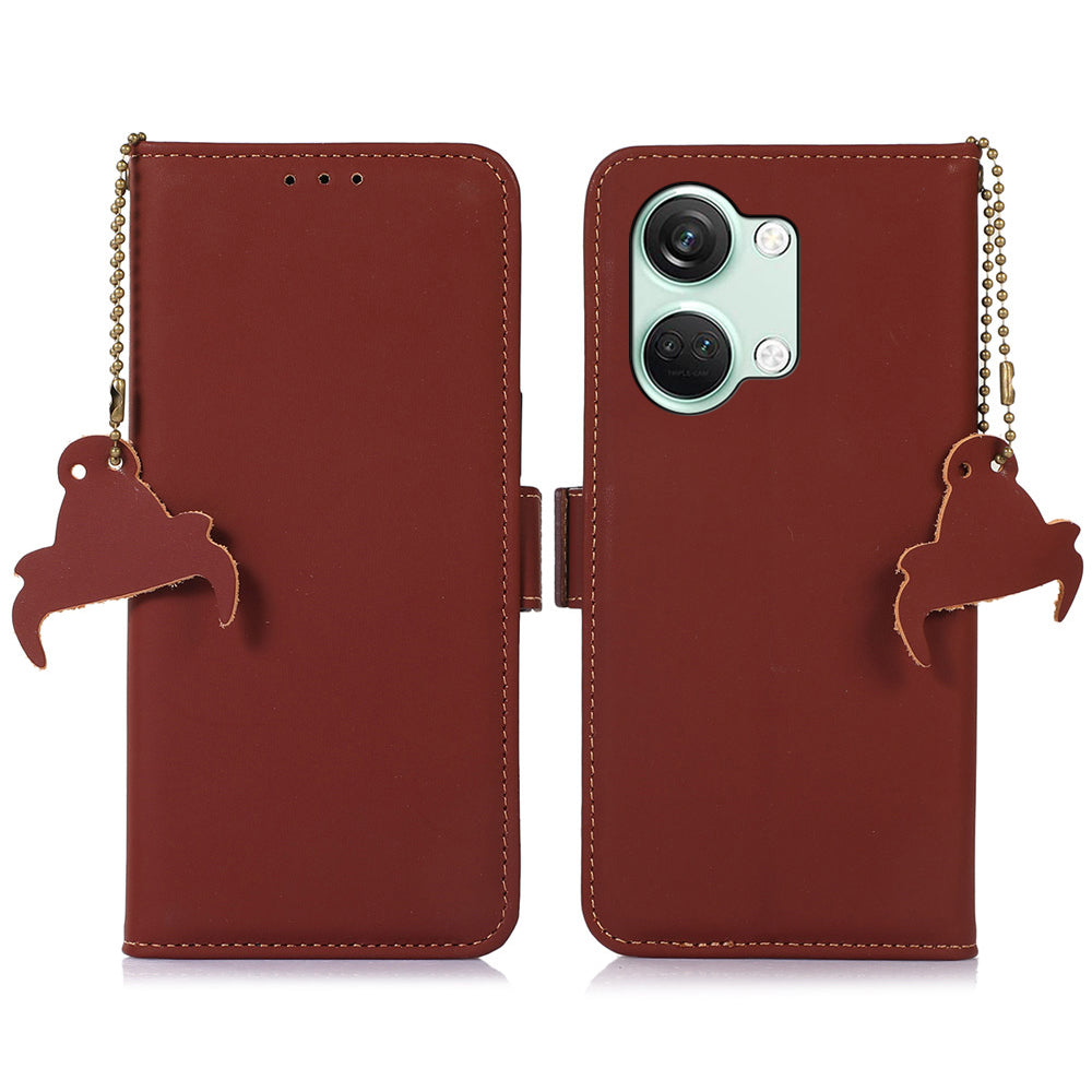 For OnePlus Nord 3 5G / Ace 2V Wallet Phone Case Genuine Cow Leather RFID Blocking Stand Cover