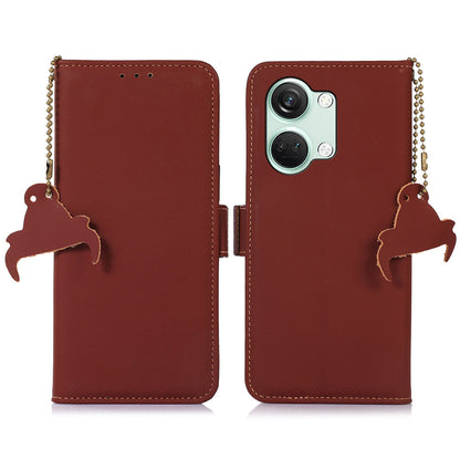 For OnePlus Nord 3 5G / Ace 2V Wallet Phone Case Genuine Cow Leather RFID Blocking Stand Cover