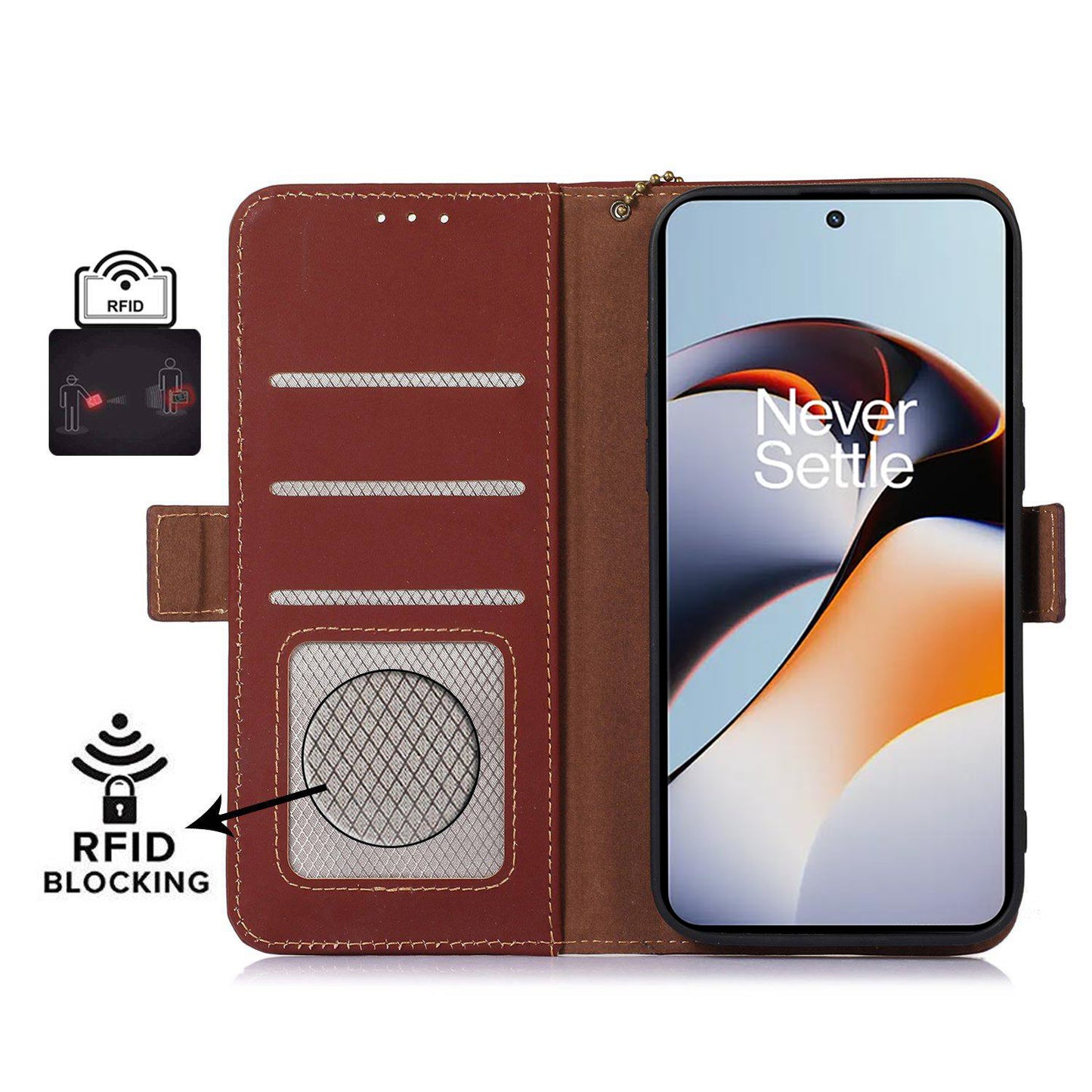 For OnePlus Nord 3 5G / Ace 2V Wallet Phone Case Genuine Cow Leather RFID Blocking Stand Cover
