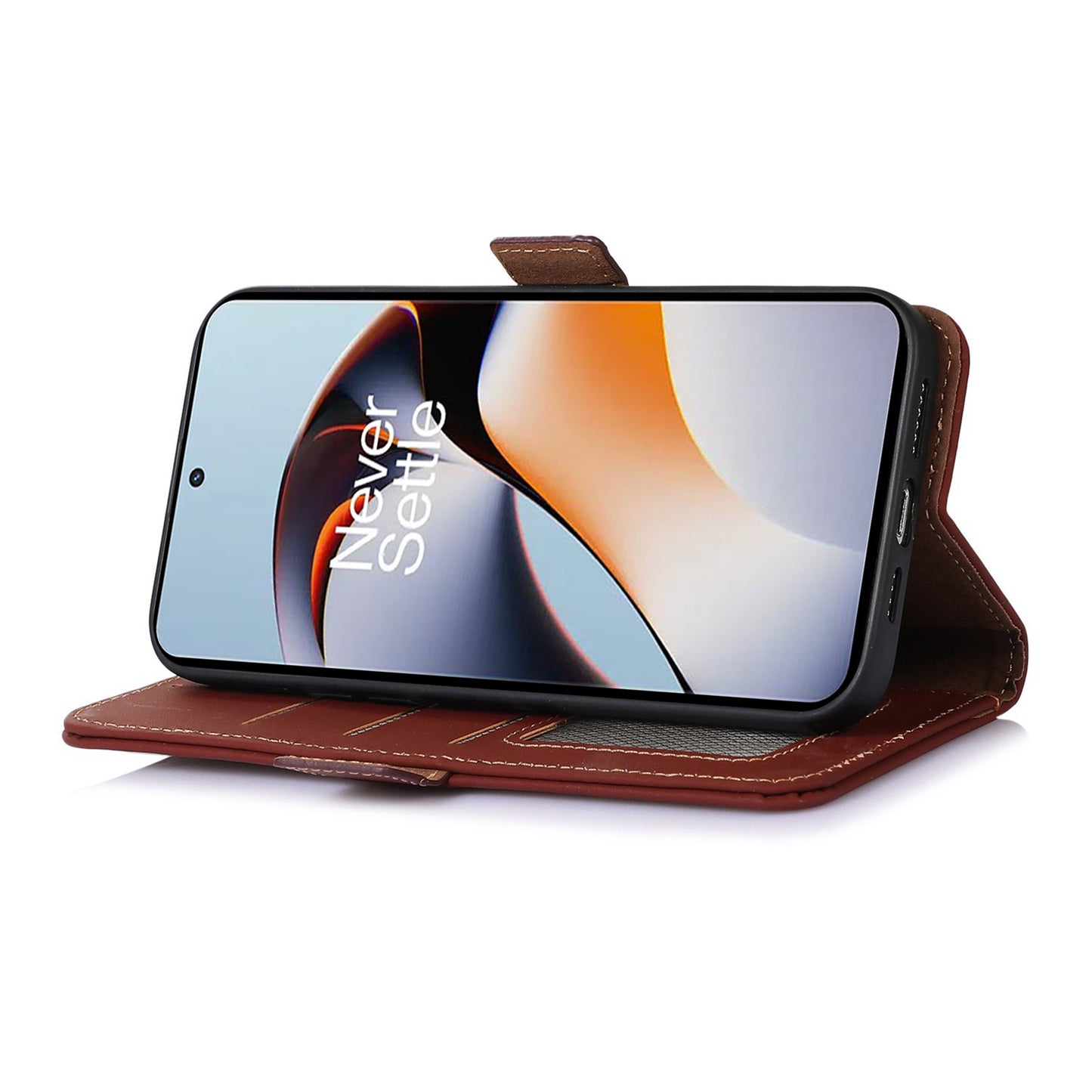 For OnePlus Nord 3 5G / Ace 2V Wallet Phone Case Genuine Cow Leather RFID Blocking Stand Cover