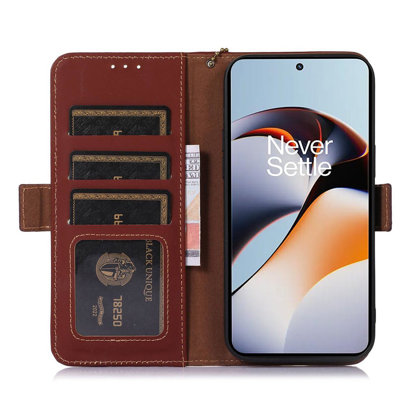 For OnePlus Nord 3 5G / Ace 2V Wallet Phone Case Genuine Cow Leather RFID Blocking Stand Cover