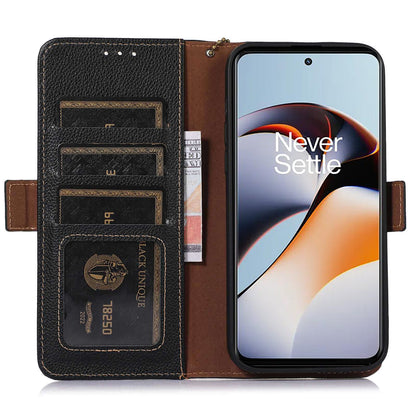 RFID Blocking Phone Case for OnePlus Nord 3 5G / Ace 2V , Genuine Cow Leather Stand Wallet Cover