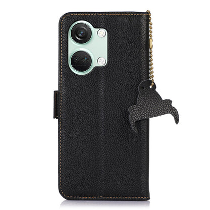 RFID Blocking Phone Case for OnePlus Nord 3 5G / Ace 2V , Genuine Cow Leather Stand Wallet Cover