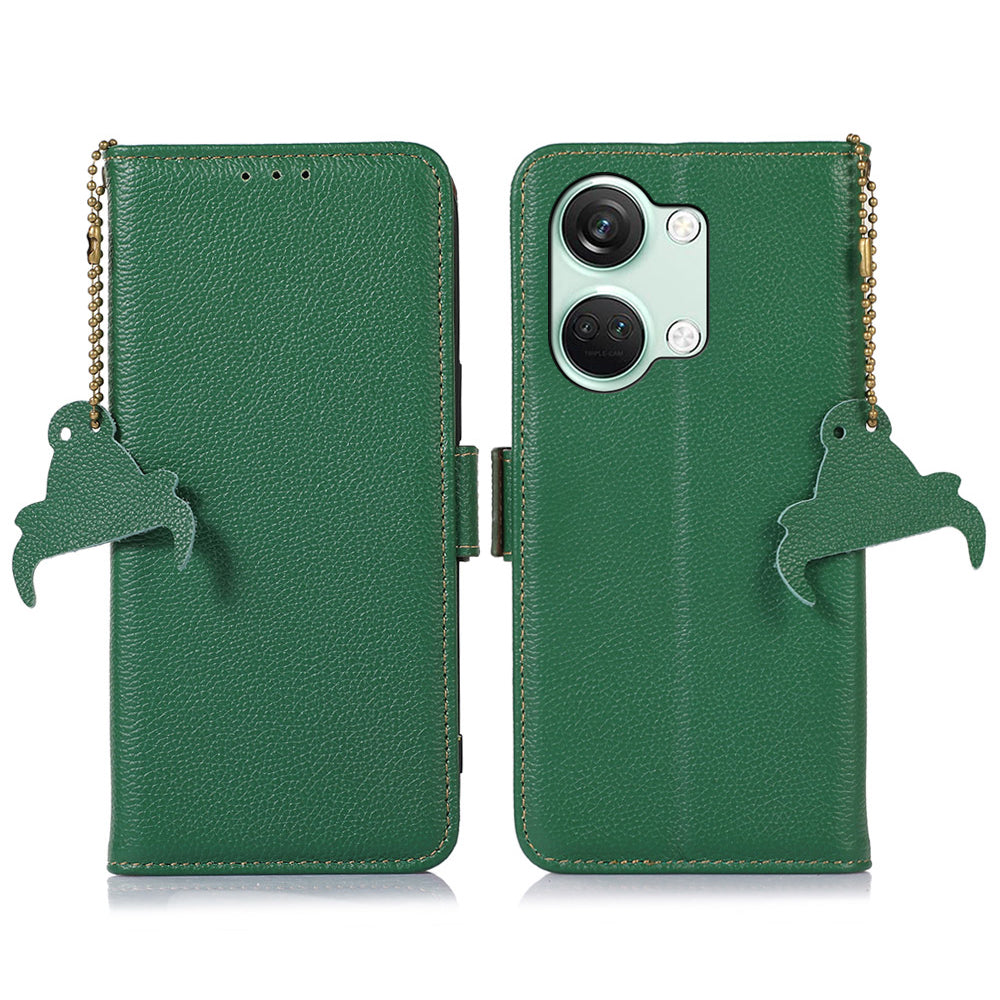 RFID Blocking Phone Case for OnePlus Nord 3 5G / Ace 2V , Genuine Cow Leather Stand Wallet Cover