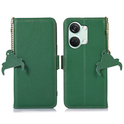 RFID Blocking Phone Case for OnePlus Nord 3 5G / Ace 2V , Genuine Cow Leather Stand Wallet Cover