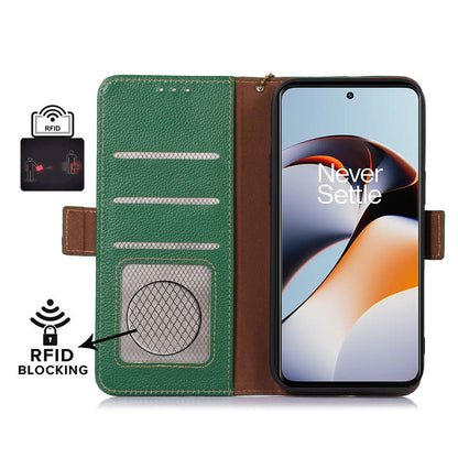 RFID Blocking Phone Case for OnePlus Nord 3 5G / Ace 2V , Genuine Cow Leather Stand Wallet Cover