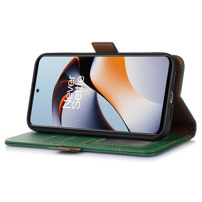 RFID Blocking Phone Case for OnePlus Nord 3 5G / Ace 2V , Genuine Cow Leather Stand Wallet Cover