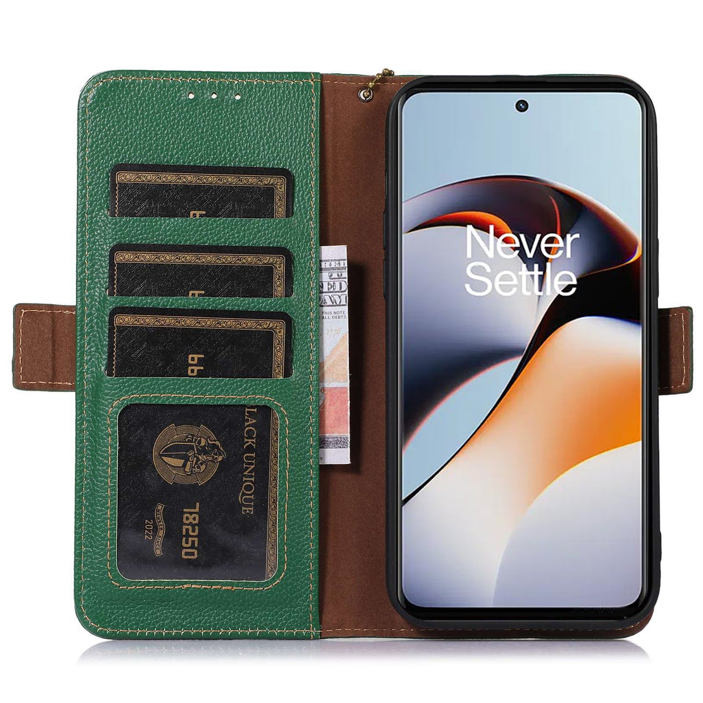 RFID Blocking Phone Case for OnePlus Nord 3 5G / Ace 2V , Genuine Cow Leather Stand Wallet Cover