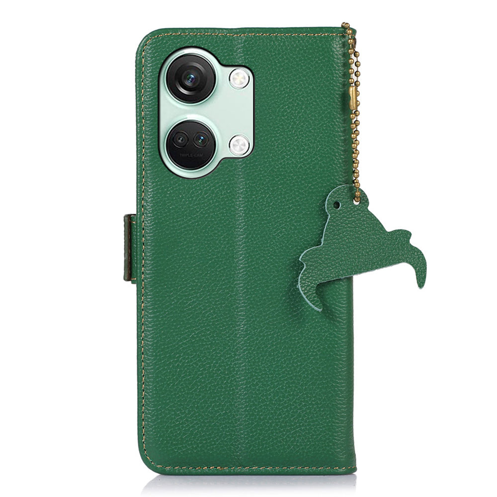 RFID Blocking Phone Case for OnePlus Nord 3 5G / Ace 2V , Genuine Cow Leather Stand Wallet Cover
