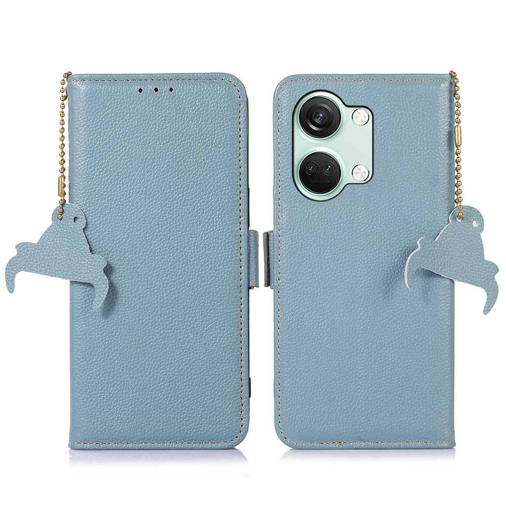 RFID Blocking Phone Case for OnePlus Nord 3 5G / Ace 2V , Genuine Cow Leather Stand Wallet Cover