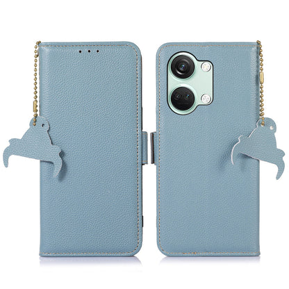 RFID Blocking Phone Case for OnePlus Nord 3 5G / Ace 2V , Genuine Cow Leather Stand Wallet Cover