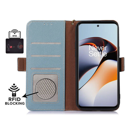 RFID Blocking Phone Case for OnePlus Nord 3 5G / Ace 2V , Genuine Cow Leather Stand Wallet Cover