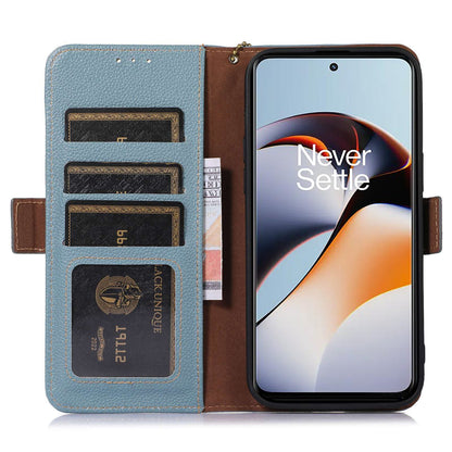 RFID Blocking Phone Case for OnePlus Nord 3 5G / Ace 2V , Genuine Cow Leather Stand Wallet Cover