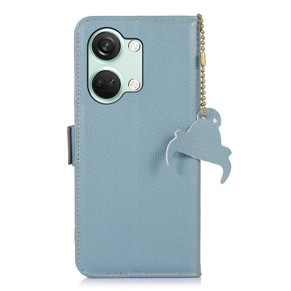 RFID Blocking Phone Case for OnePlus Nord 3 5G / Ace 2V , Genuine Cow Leather Stand Wallet Cover